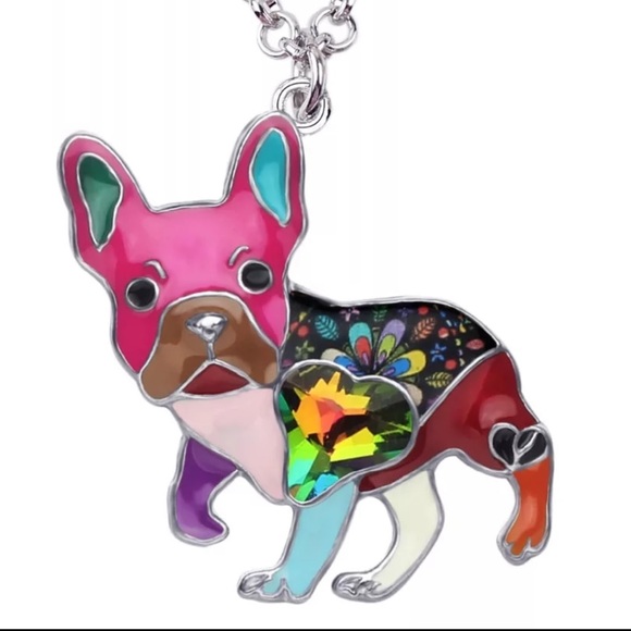 Jewelry - Colorful French Bulldog necklace enameled metal